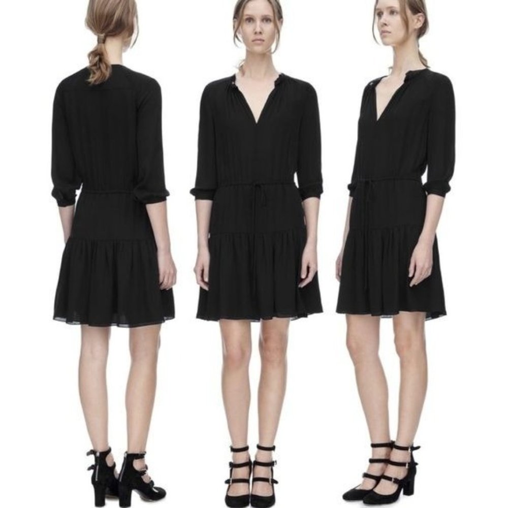 Rebecca Taylor | NWOT Silk Long Sleeve Double Georgette Flutter Hem Shirt Dress